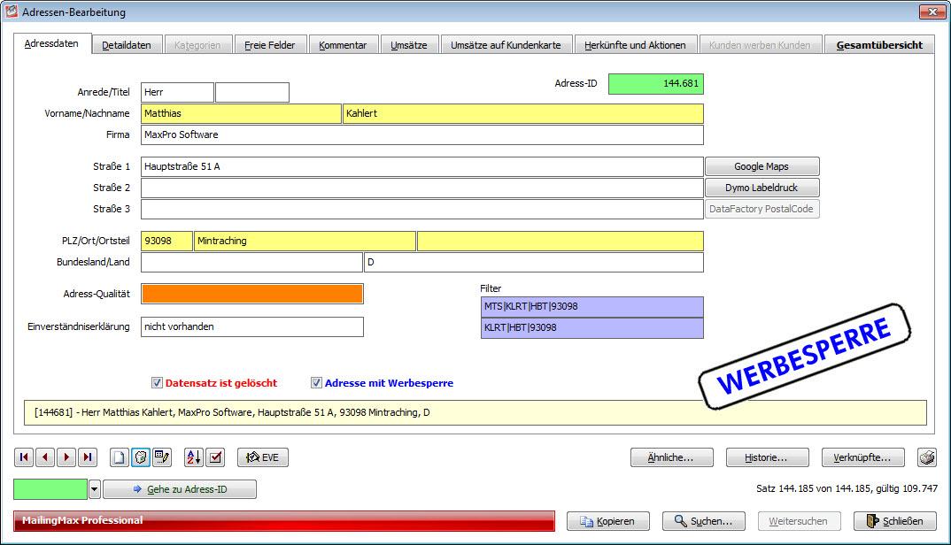 MailingMax Datenbank